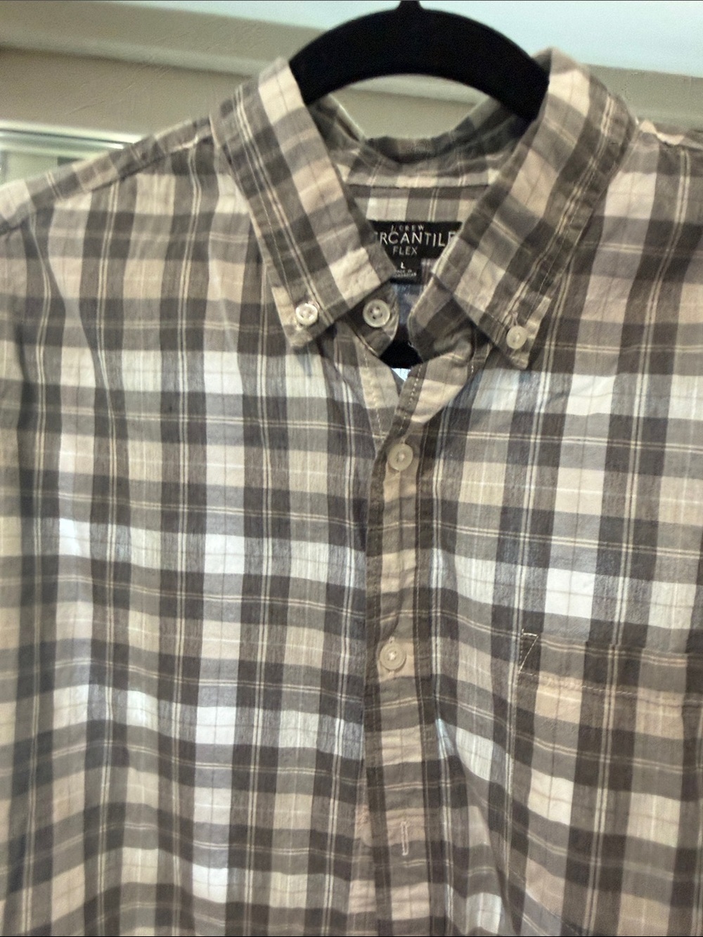 J. Crew Brown and White Plaid Button-Down Shirt